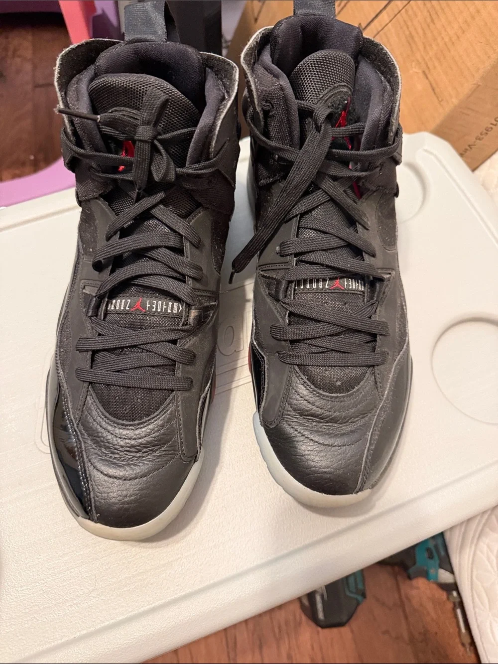 Jordan Men's Black and Red High-Top Sneakers